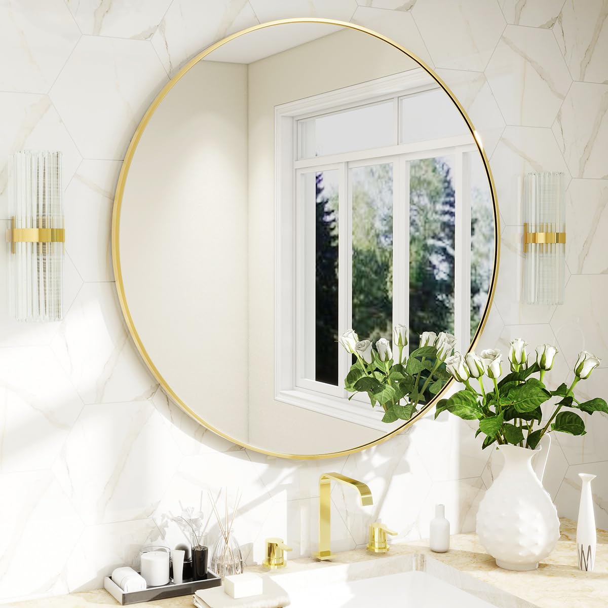 BEAUTYPEAK miroir rond face affichant design élégant et agrandissement visuel