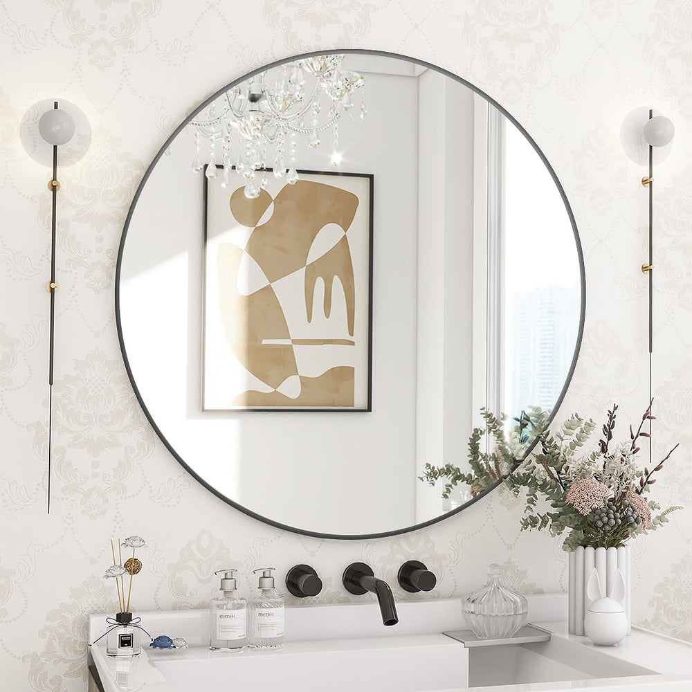 BEAUTYPEAK miroir rond 24 pouces vue face apporte élégance et profondeur