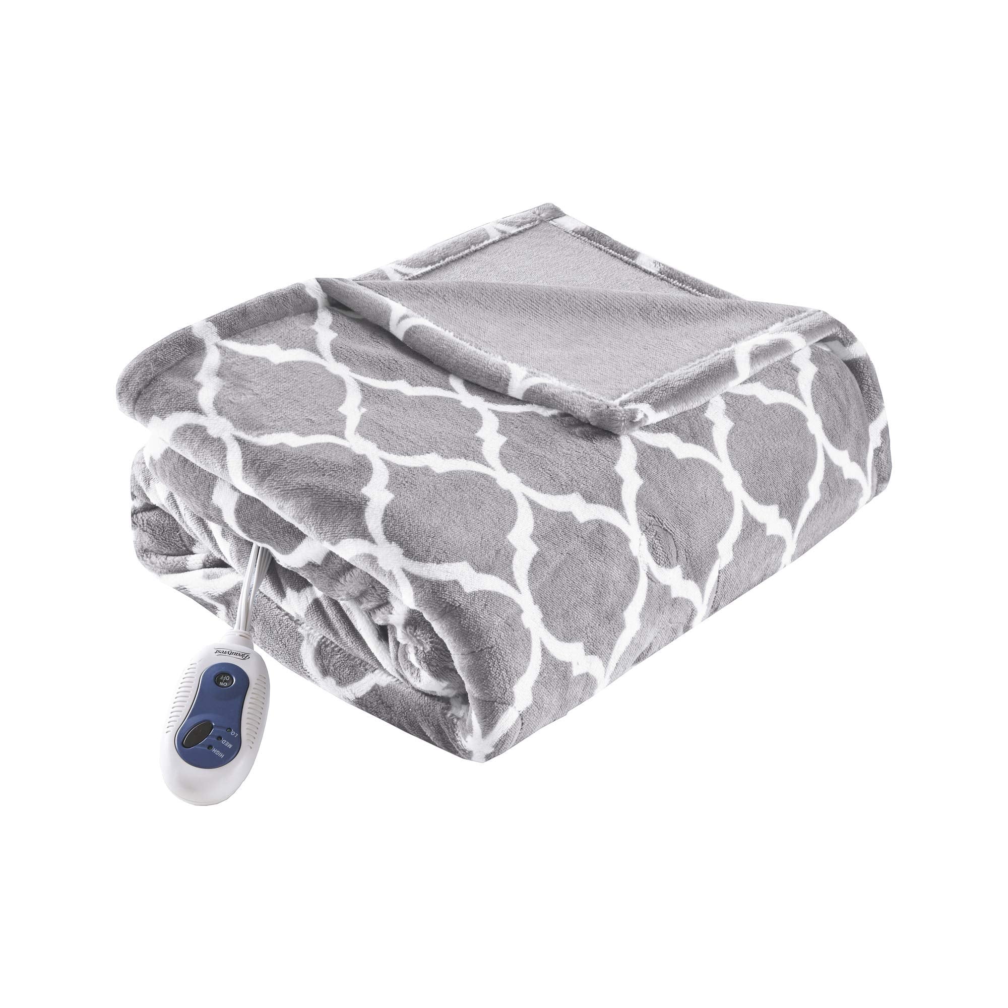 Beautyrest plaid chauffant face avant gris montrant le motif et confort