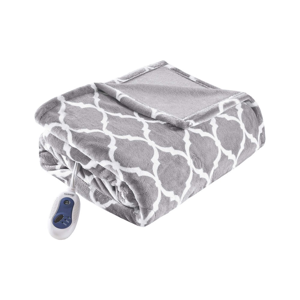 Beautyrest plaid chauffant face avant gris montrant le motif et confort
