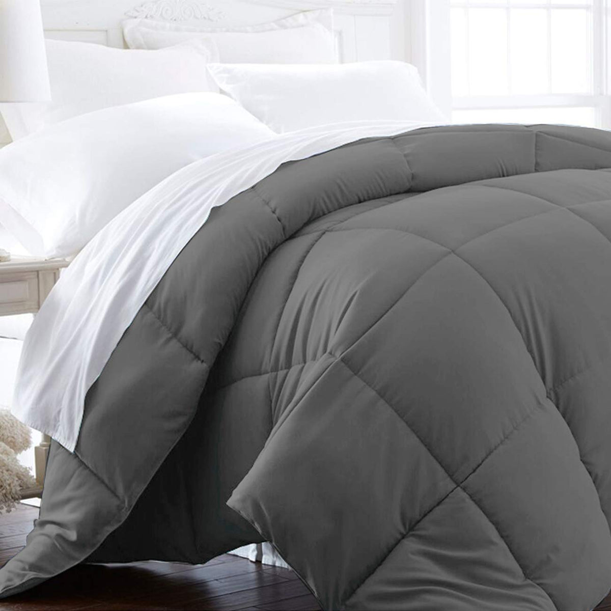 Beckham Luxury Linens couette face entière ardoise montrant finition et confort