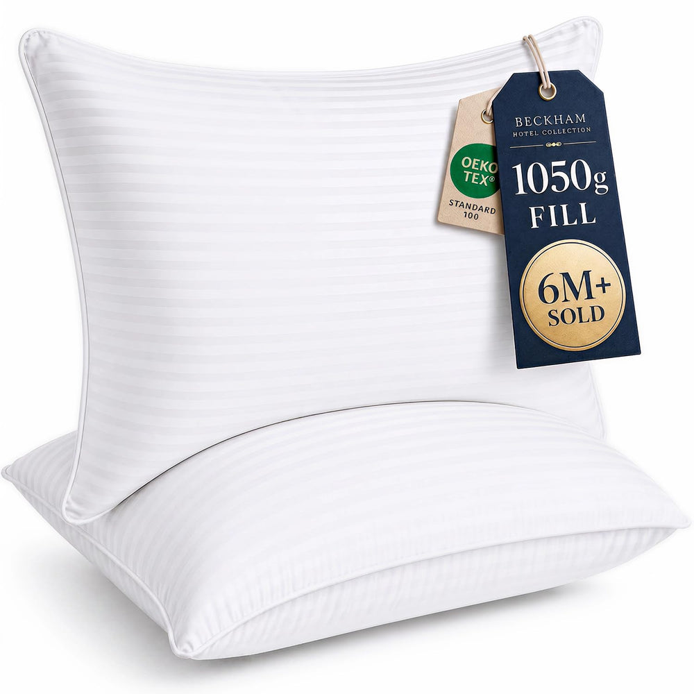 Beckham Hotel Collection face avant du pack montrant lot de deux oreillers et confort hôtelier