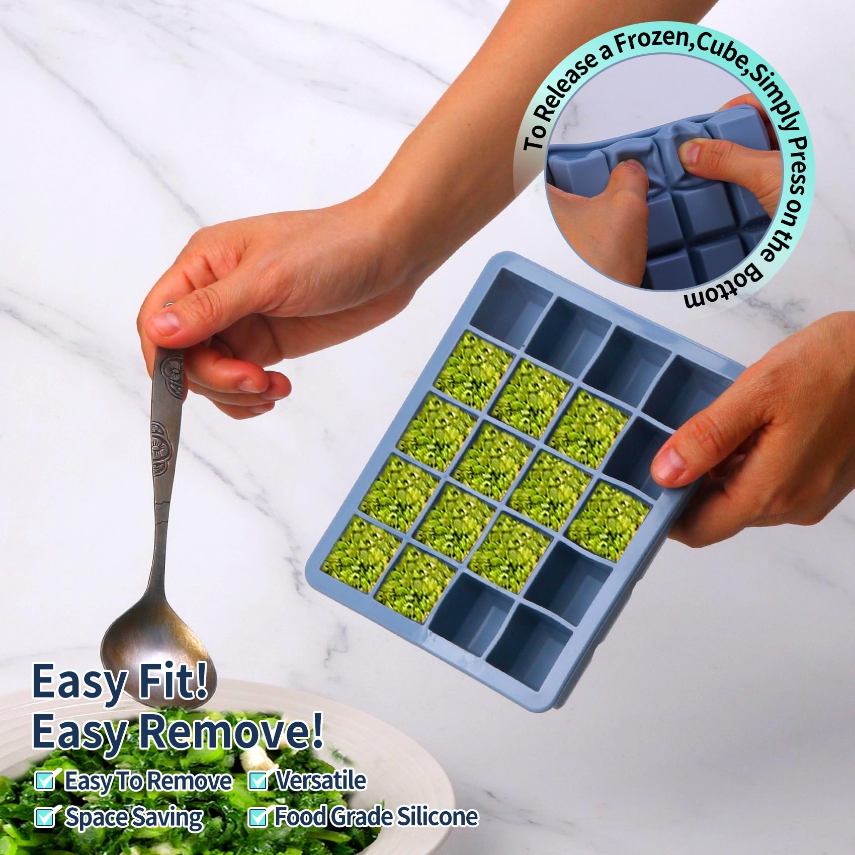 BECOKIT main poussant le fond du moule pour un démoulage facile et sans déchirure