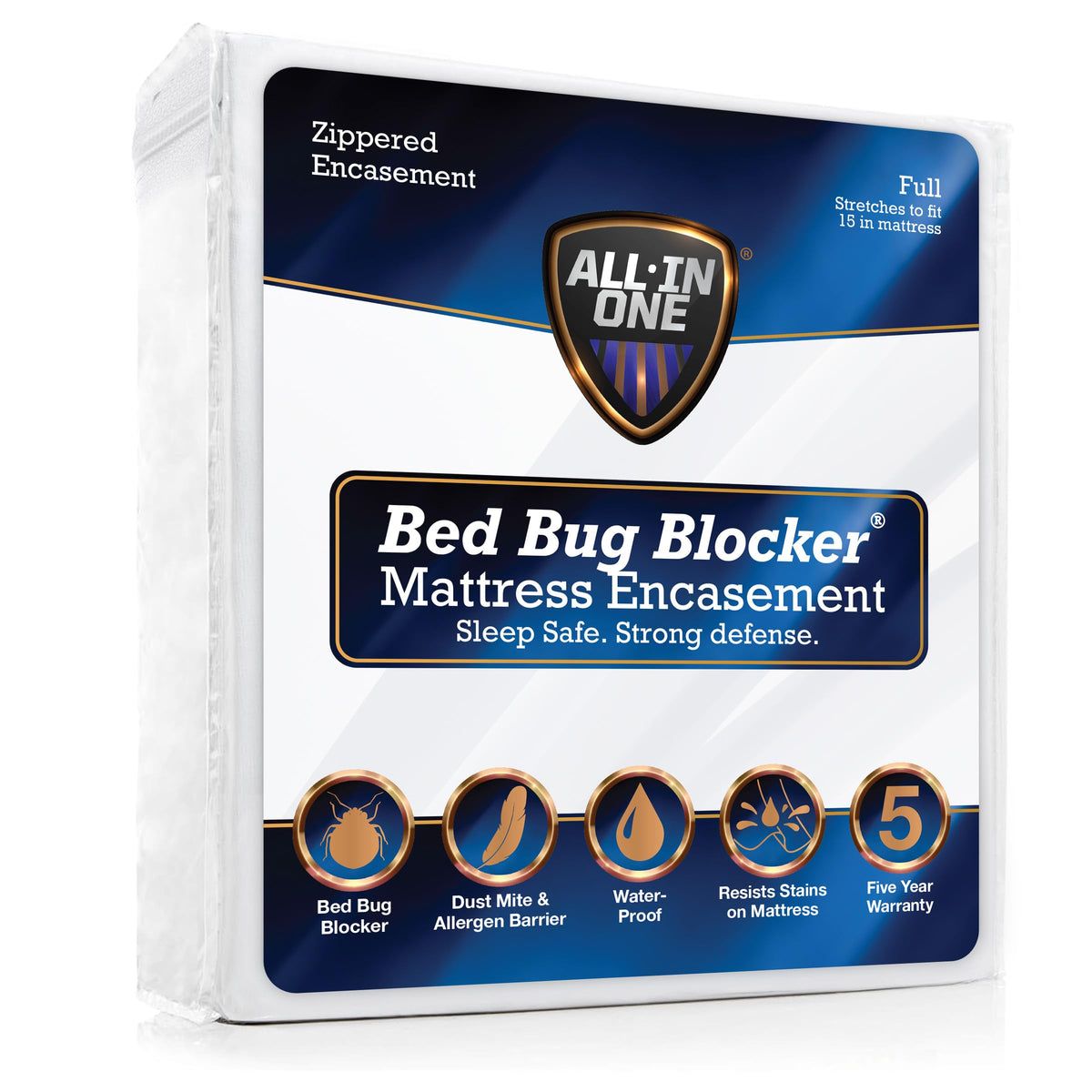 Bed Bug Blocker emballage avant montrant la housse et ses bénéfices