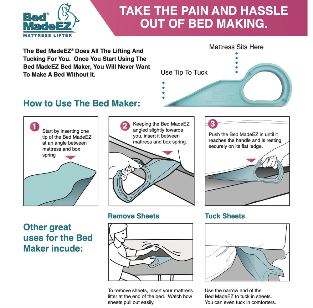 Bed MadeEZ cale insérée sous le matelas facilitant position mains‑libres
