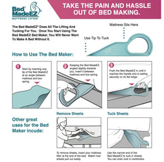 Bed MadeEZ cale insérée sous le matelas facilitant position mains‑libres