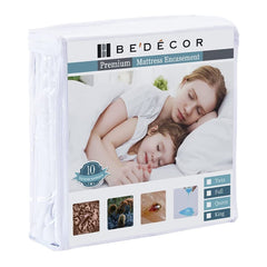 Bedecor packaging de la housse matelas twin montrant dimensions et caractéristiques protectrices