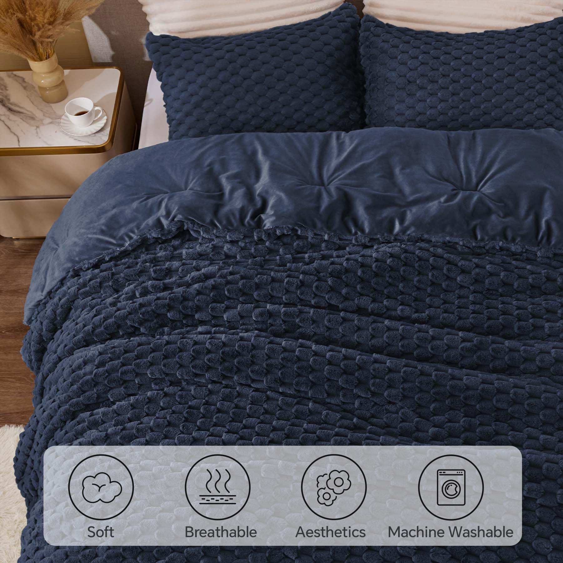 BEDELITE couette drapée sur lit queen, tombé généreux et élégant