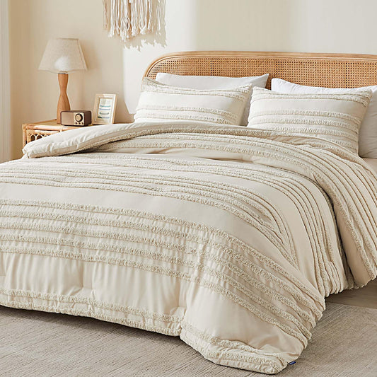 BEDELITE vue avant de la couette beige emballée et stylée, apporte charme chambre