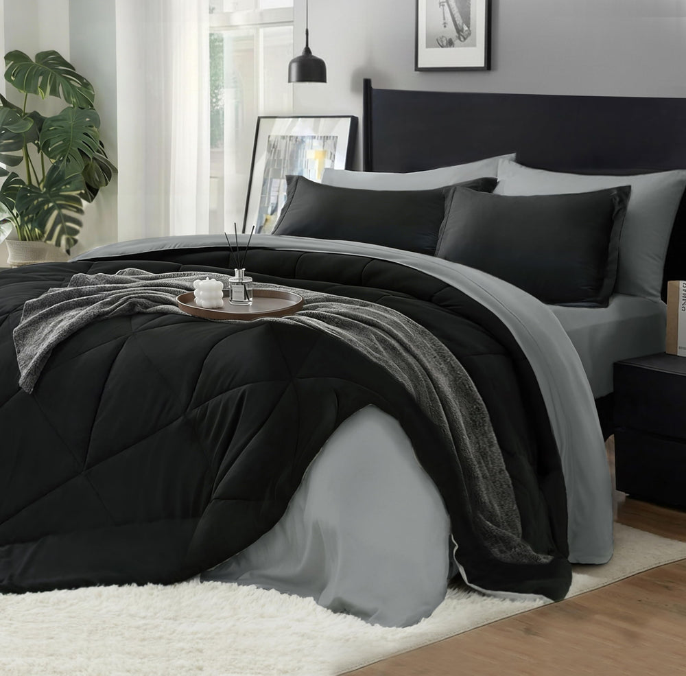 BEDELITE vue de face de la couette queen noir montrant finition élégante