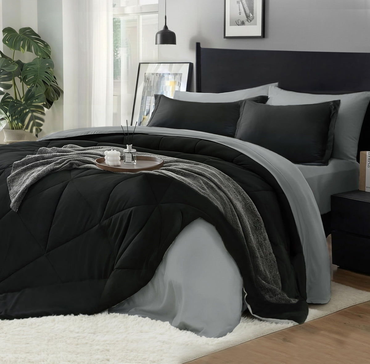 BEDELITE vue de face de la couette queen noir montrant finition élégante