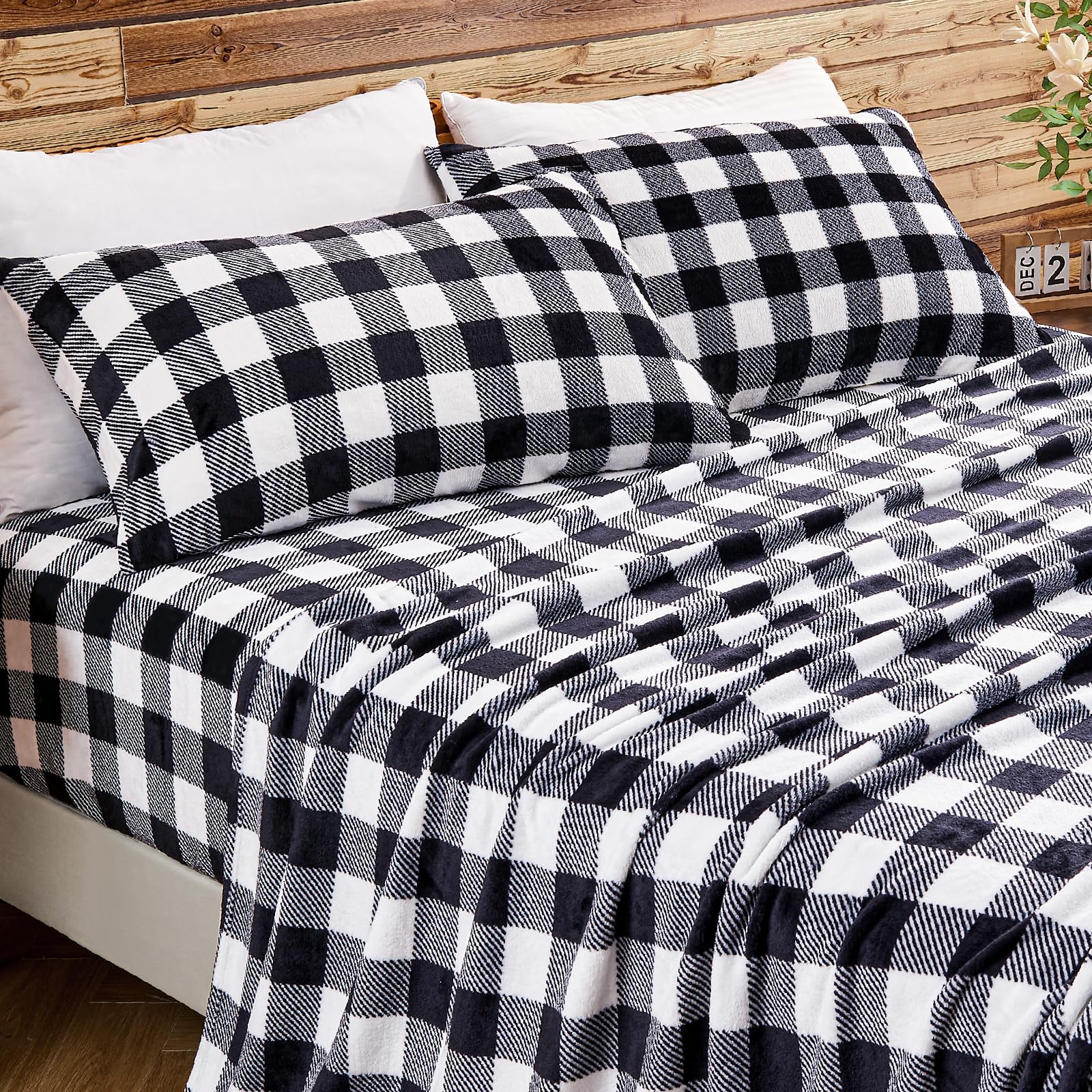 BEDELITE drap plat à carreaux noir et blanc, chaleur uniforme et esthétique