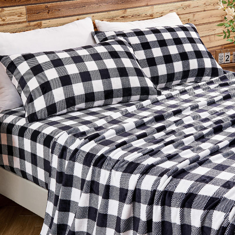 BEDELITE drap plat à carreaux noir et blanc, chaleur uniforme et esthétique