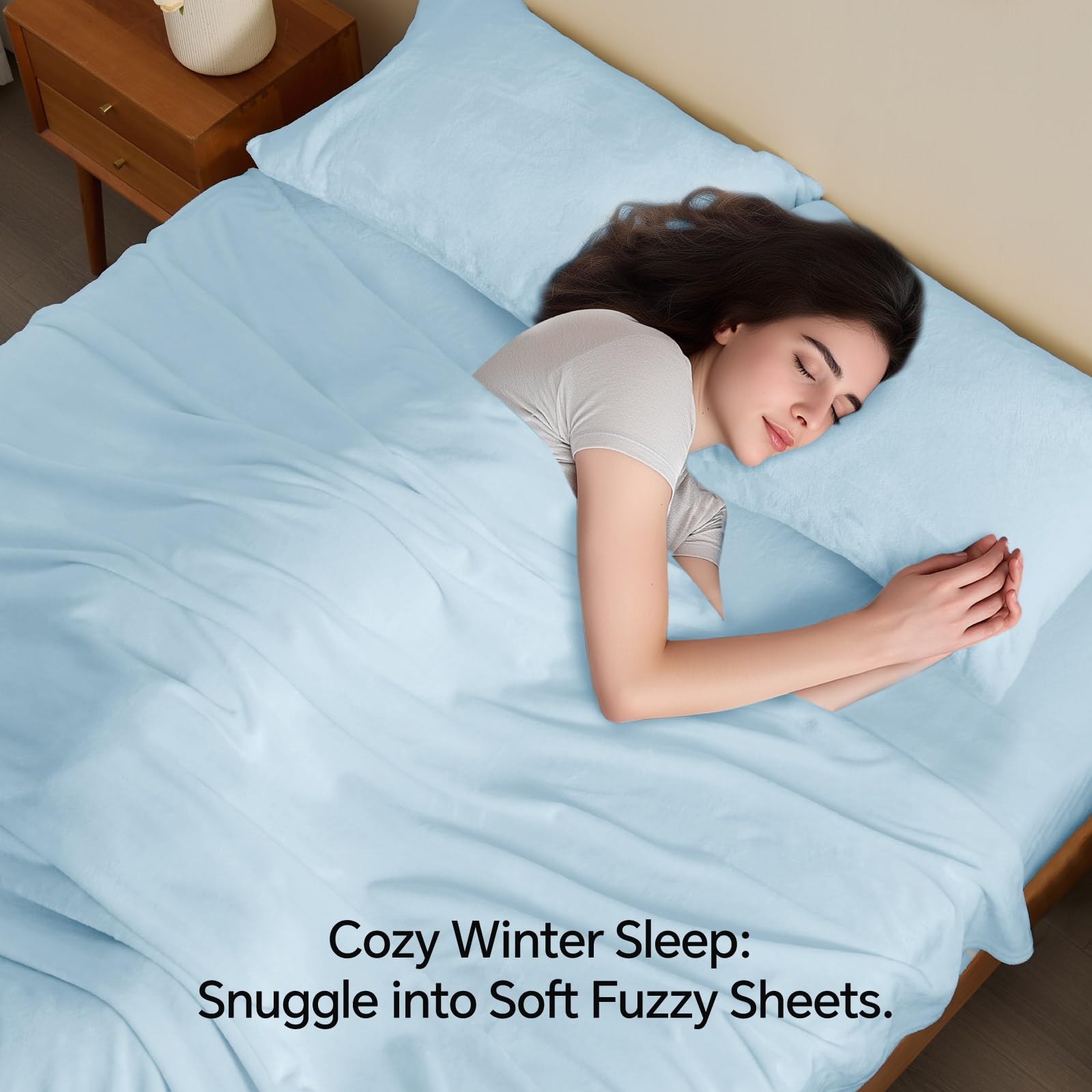 BEDELITE drap plat étendu sur lit, rendu bleu élégant