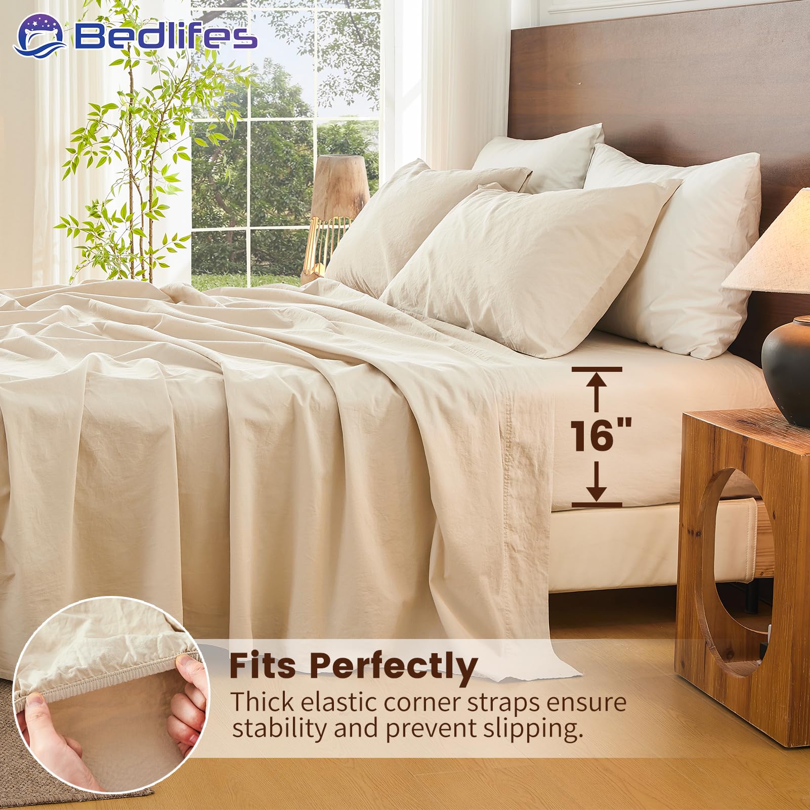 Bedlifes drap plat disposé sur lit queen illustrant tombé naturel et confort