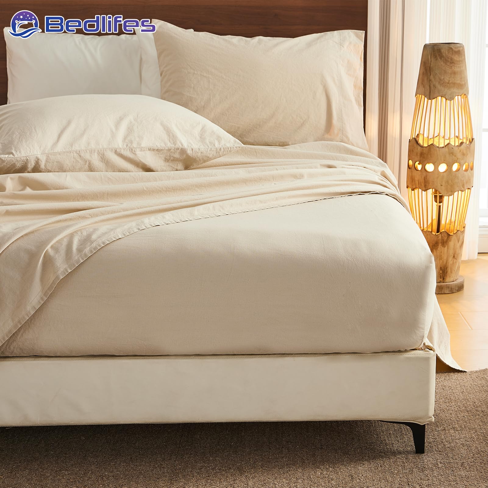 Bedlifes mise en scène chambre naturelle évoquant style sobre et écologique