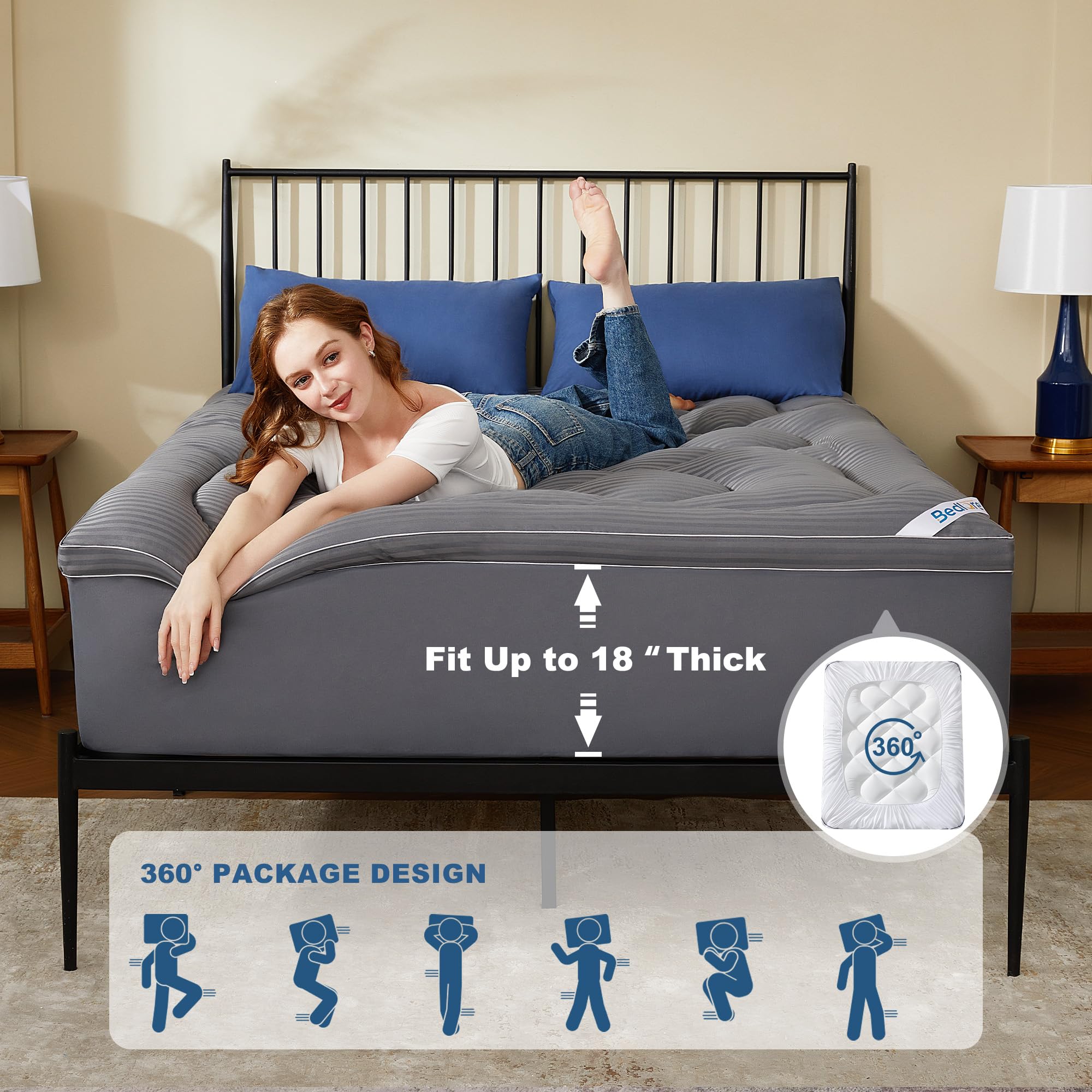 BEDLORE surmatelas posé sur un lit en usage pour confort immédiat