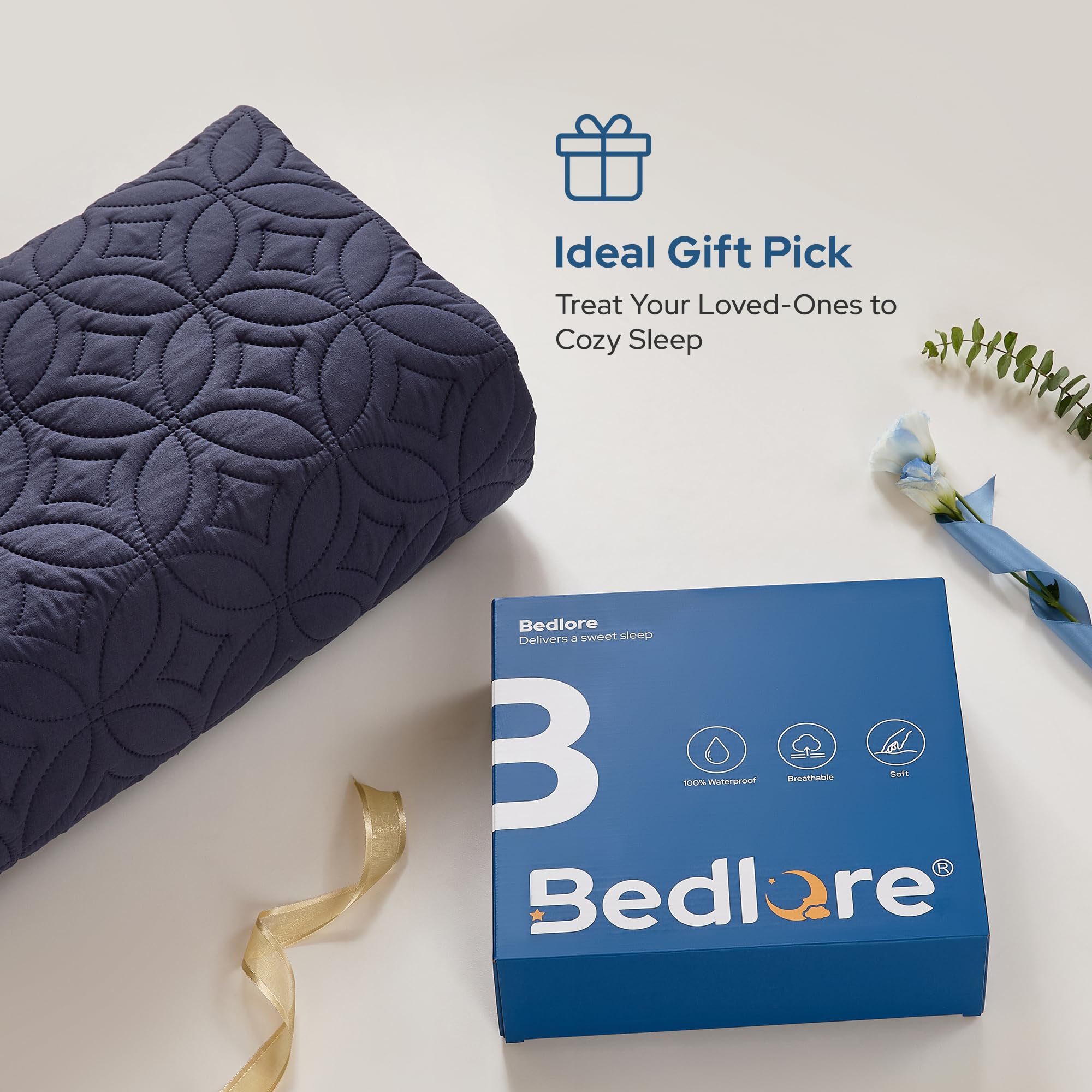BEDLORE protège-matelas posé sur un lit familial offrant protection contre déversements