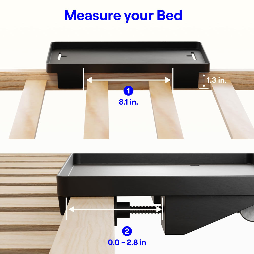 BedShelfie comparé à un laptop 13" montrant capacité et stabilité