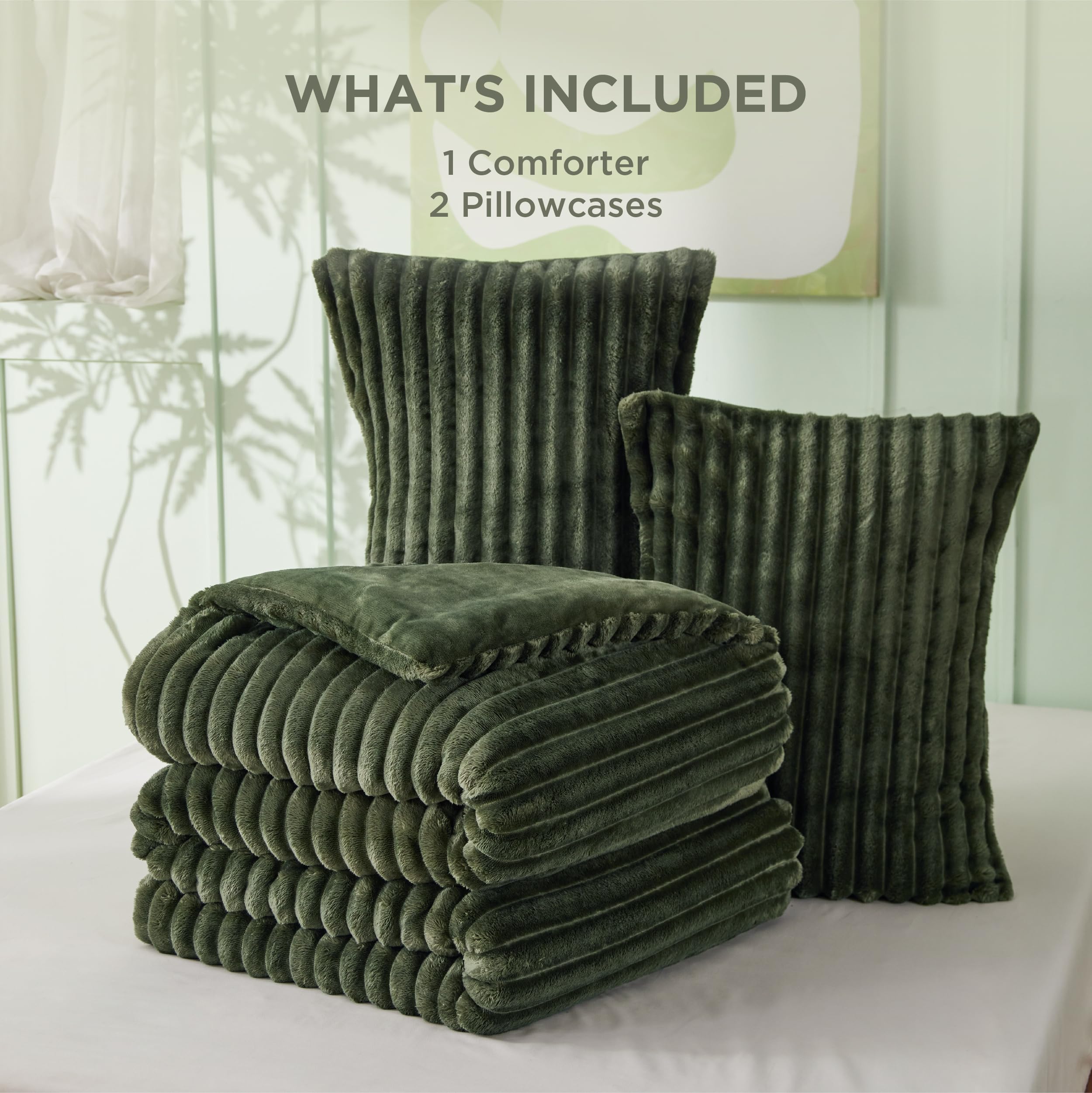 Bedsure mise en scène chambre vert olive créant ambiance apaisante