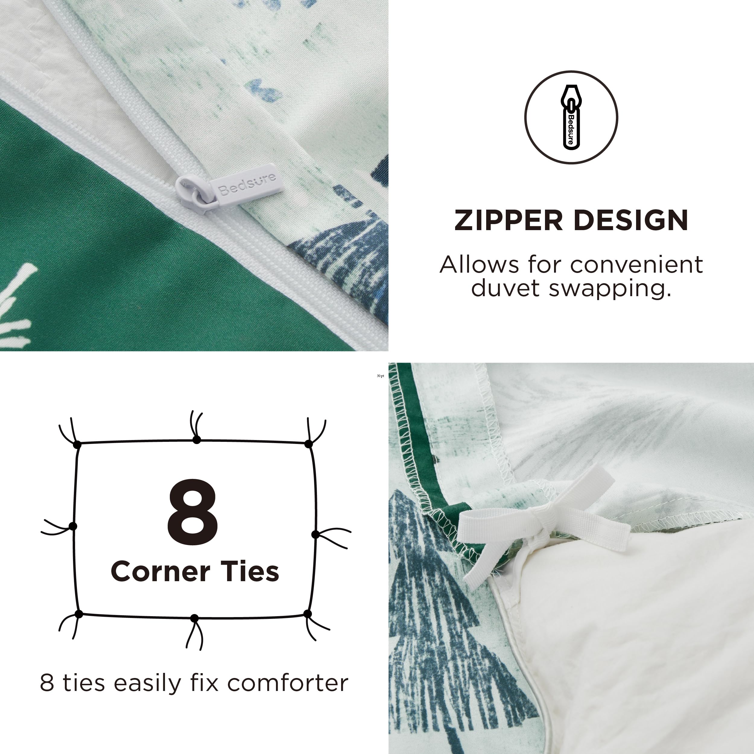 Bedsure attaches d'angle intérieures sécurisant l'insert pour un maintien sans plis