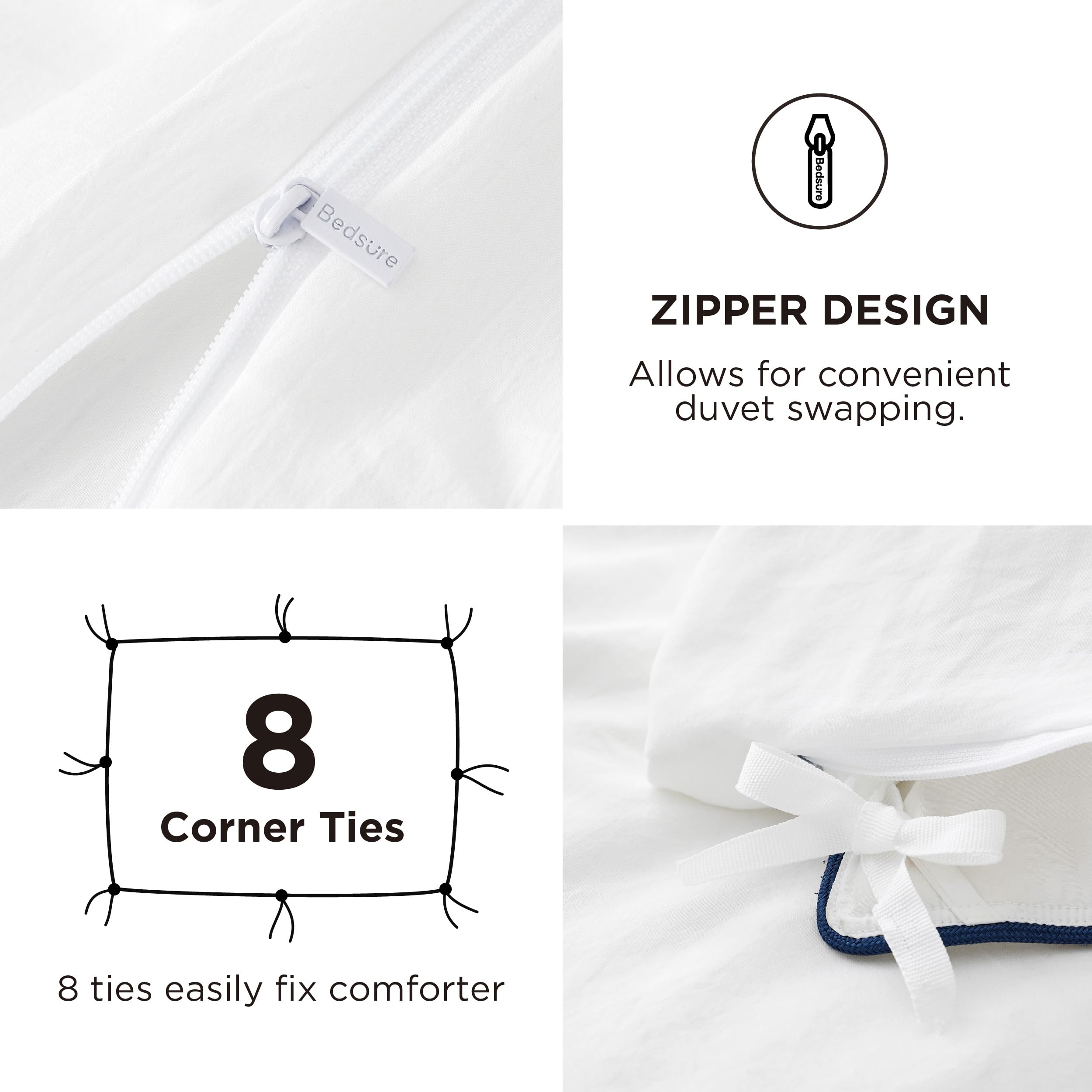 Bedsure attaches intérieures aux coins pour empêcher le duvet de glisser