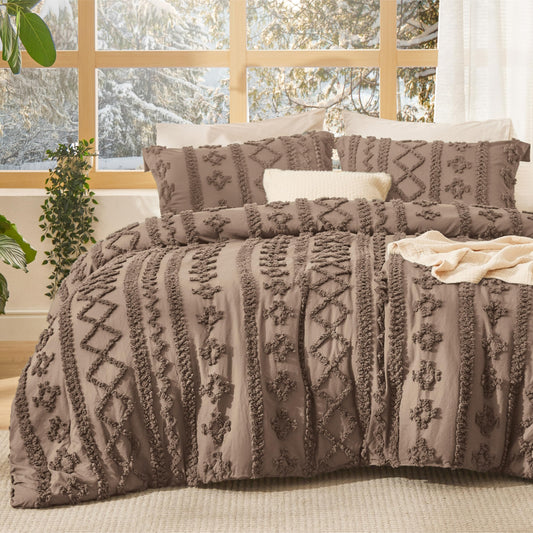 Bedsure couette king vue de face sur lit montrant style bohème et confort
