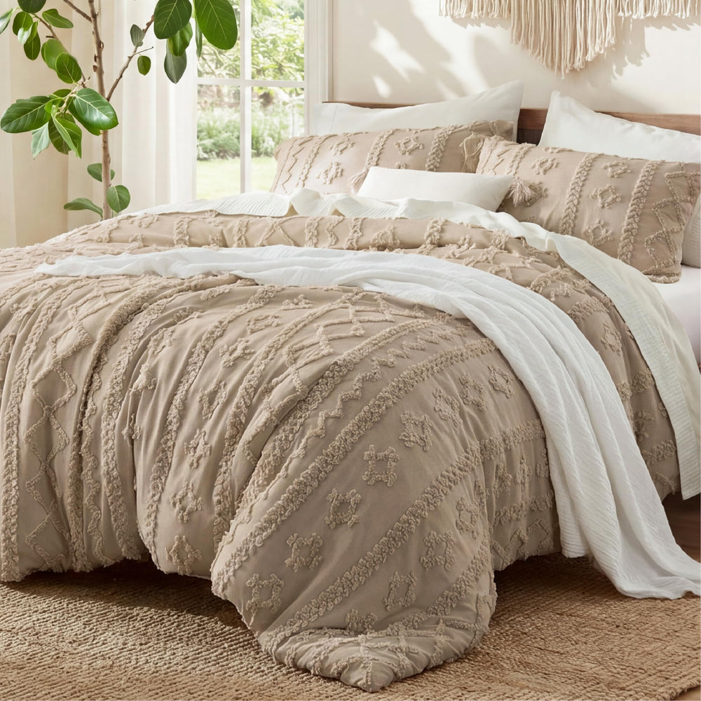 Bedsure face de la couette king montrant le motif boho et apport décoratif