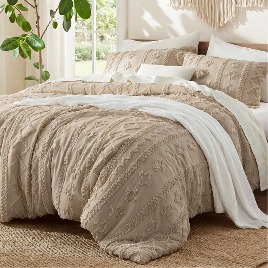 Bedsure face de la couette king montrant le motif boho et apport décoratif