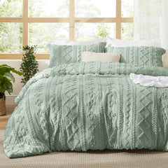 Bedsure vue de face montrant la couette sage green et style bohème, apporte chaleur décorative