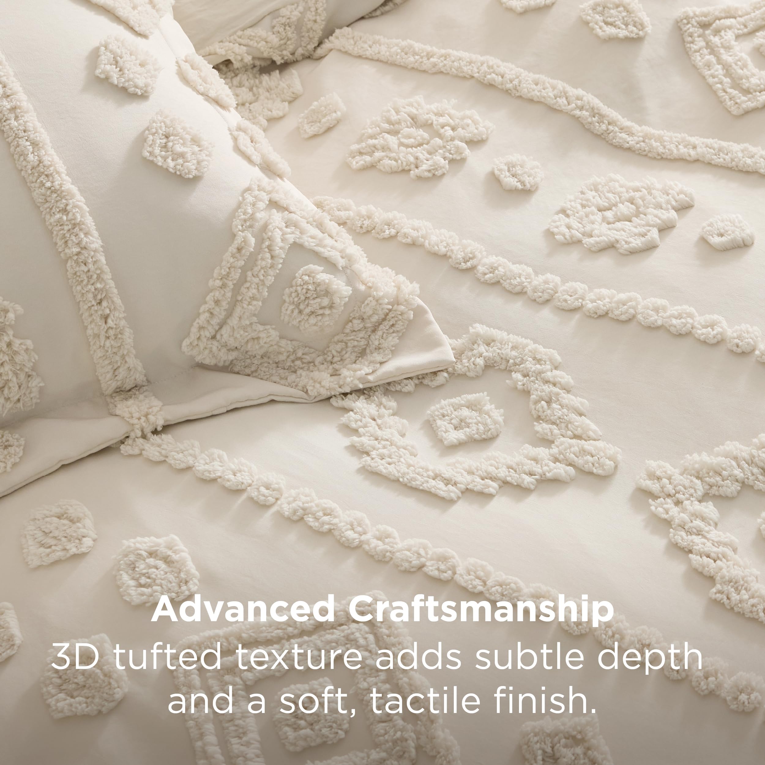 Bedsure gros plan motif tufté brodé, valorise texture et profondeur