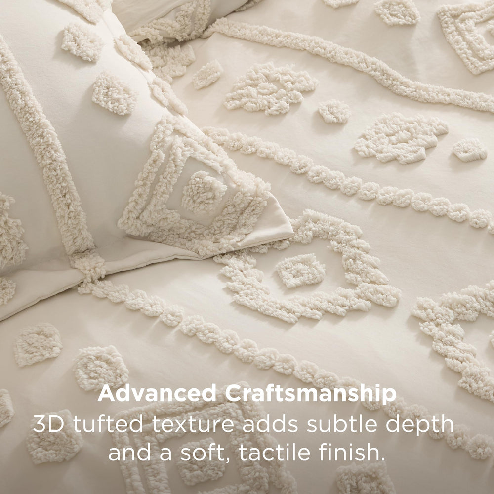 Bedsure gros plan motif tufté brodé, valorise texture et profondeur