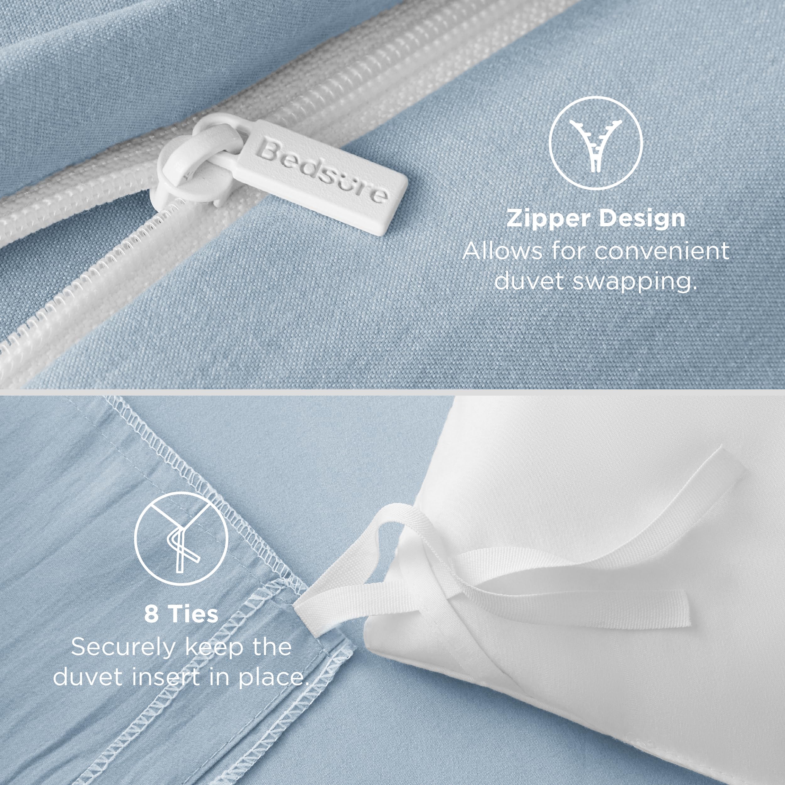 Bedsure comparaison taille montrant housse queen sur lit pour évaluer ajustement