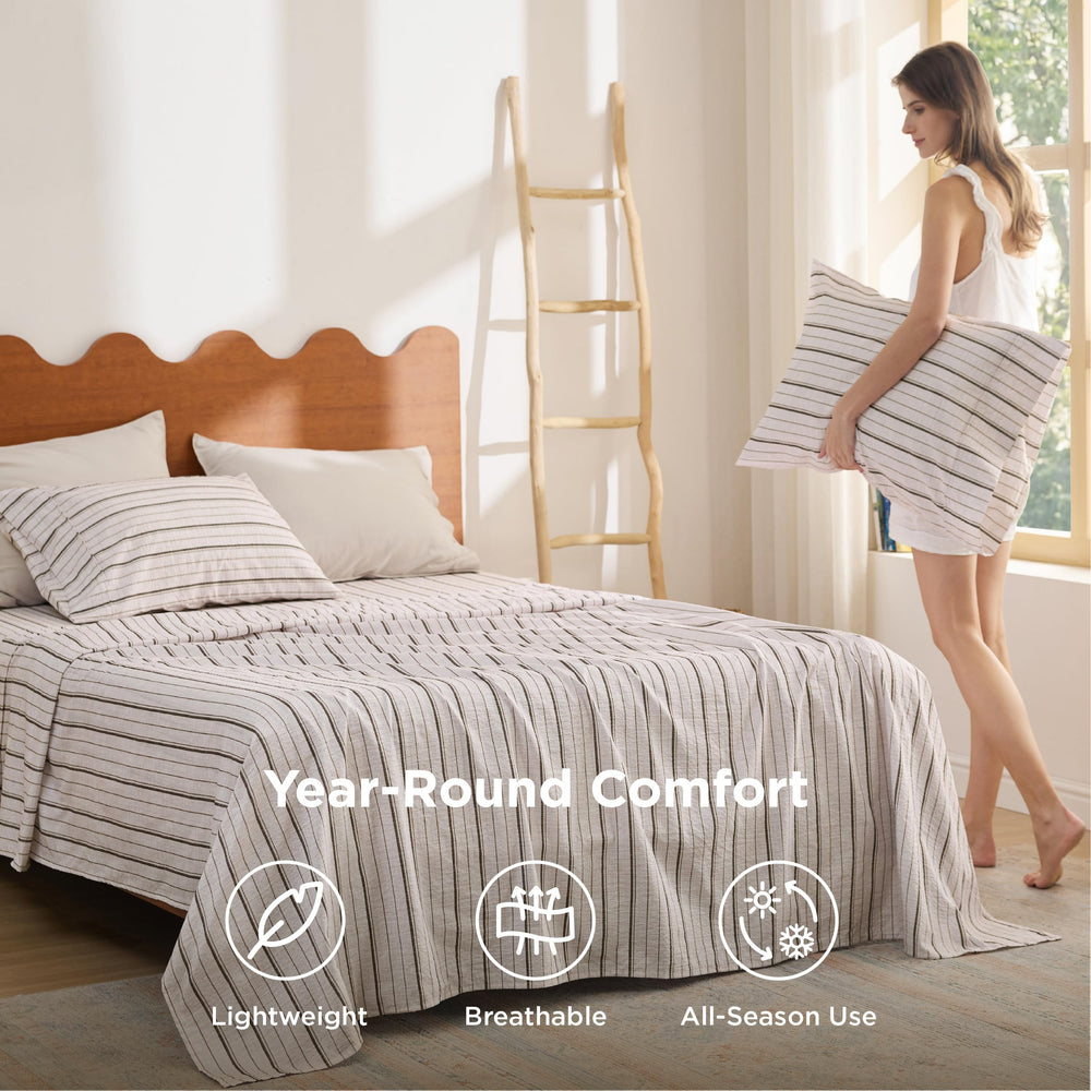 Bedsure lit queen dressé montrant l'apparence coordonnée et style apaisant