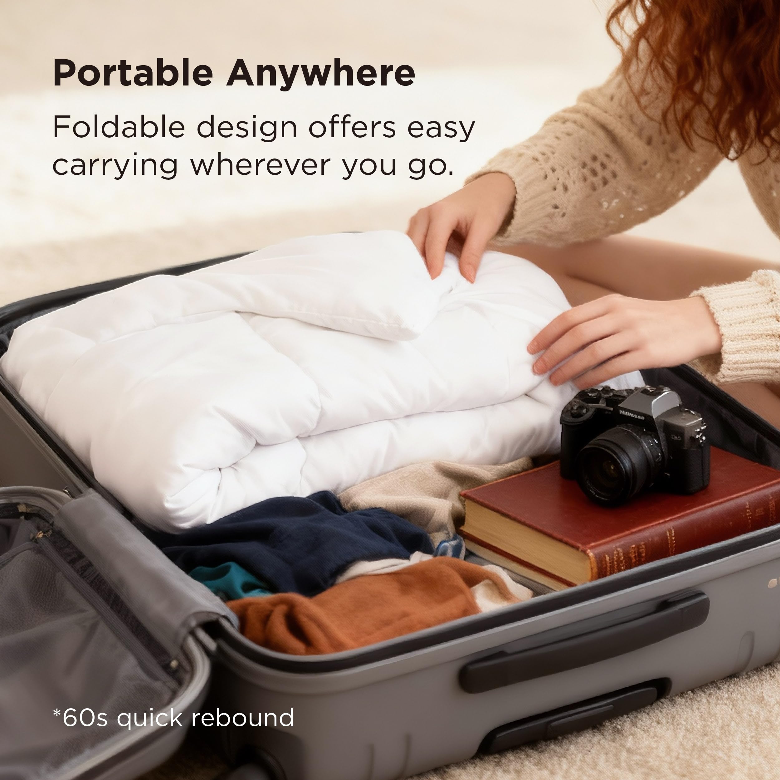 Bedsure couette pliée en emballage compact pour transport facile