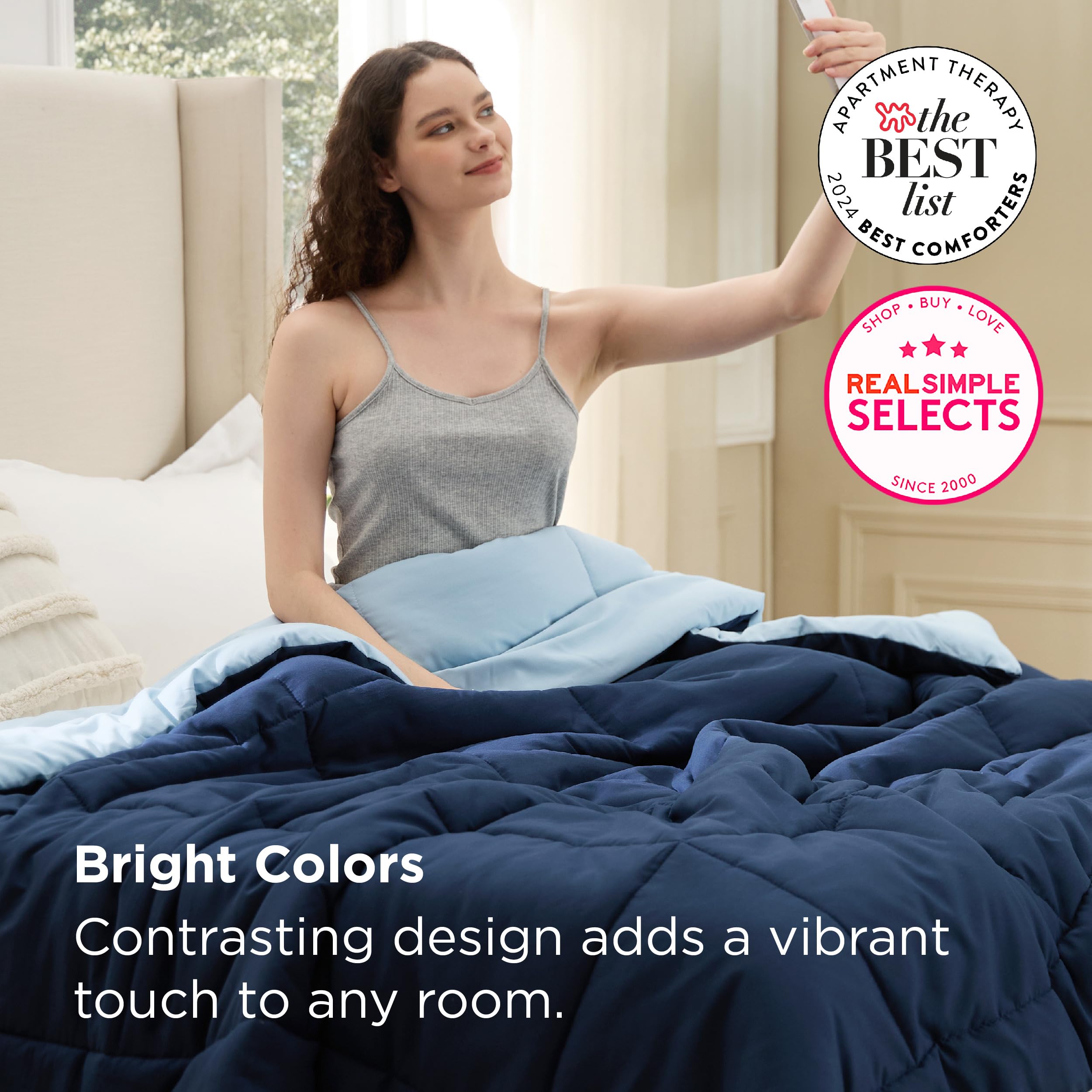 Bedsure couette installée sur lit queen illustrant ambiance chambre complète