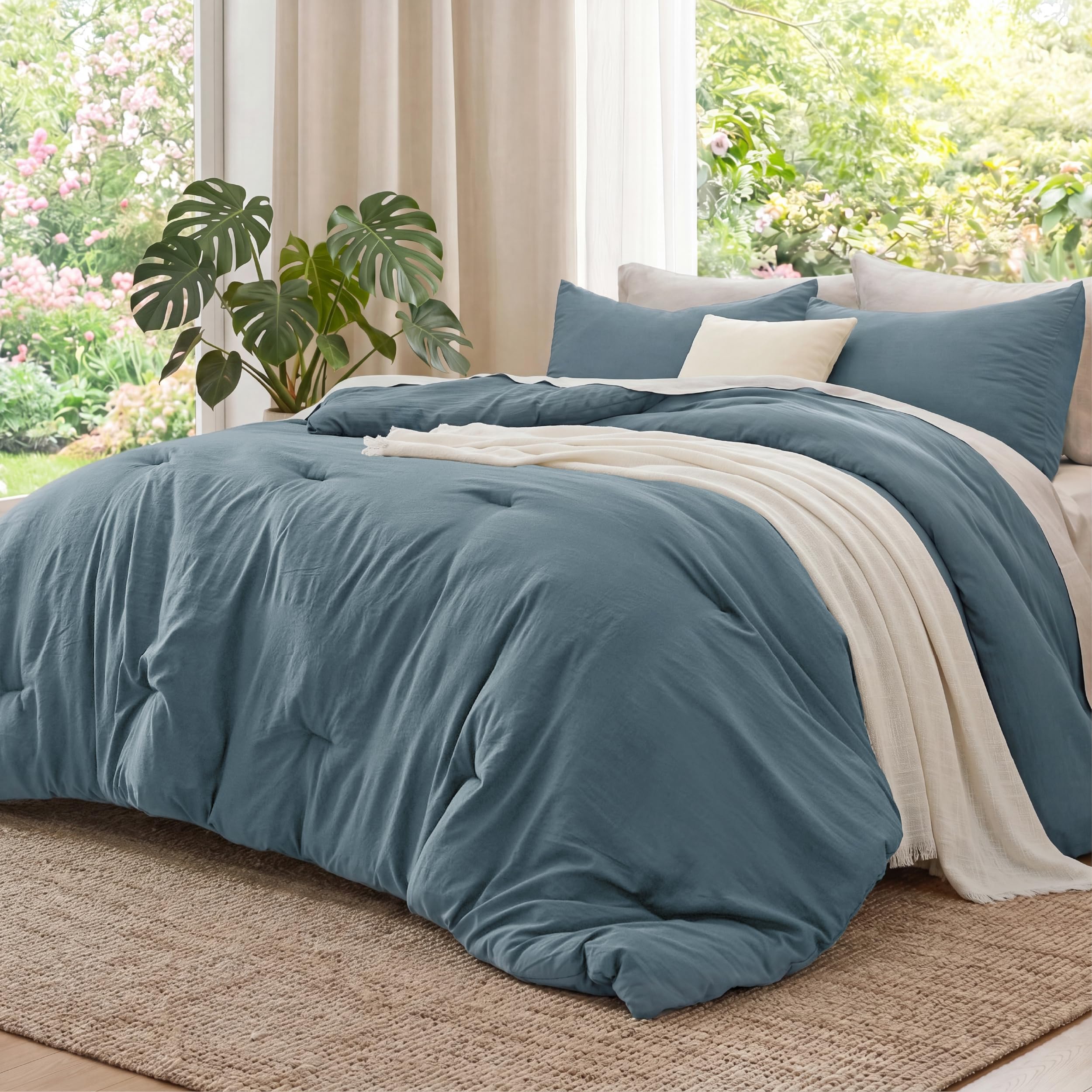 Bedsure couette face avant bleu ardoise montrant finition élégante et confort