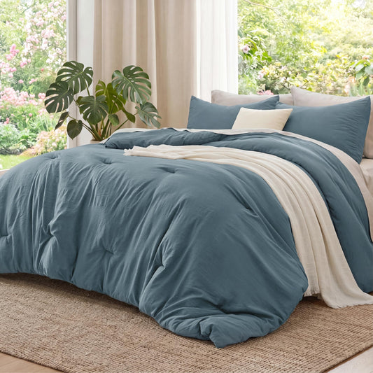Bedsure couette face avant bleu ardoise montrant finition élégante et confort