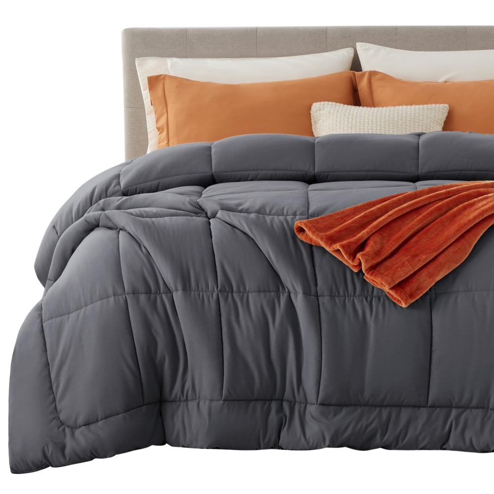 Bedsure couette face avant et emballage montrant stature et couleur gris pour une chambre soignée
