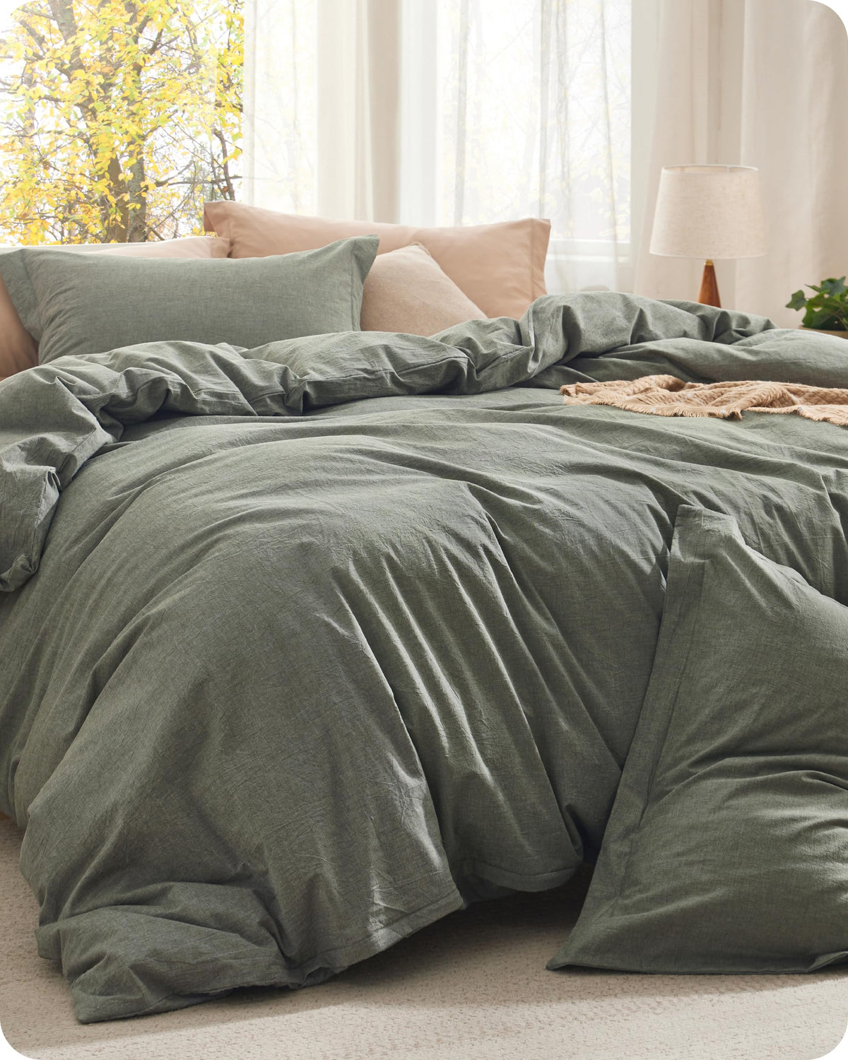 Bedsure couette face avant gris olive montrant un rendu élégant et apaisant