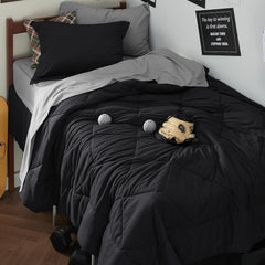 Bedsure couette twin noir et gris argent sur lit, apparence cosy