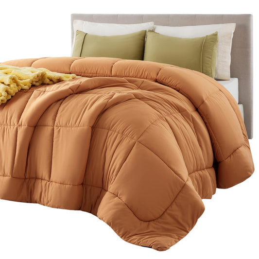 Bedsure vue avant de la couette orange brûlé, apporte chaleur esthétique