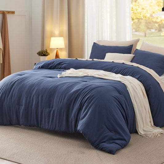 Bedsure couette face avant bleu marine montrant finition douce et tombé élégant