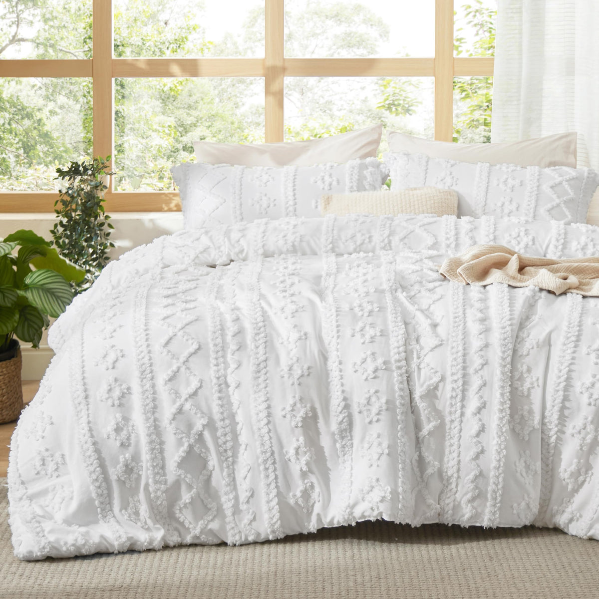 Bedsure couette blanche vue de face apportant élégance bohème
