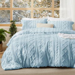 Bedsure couette face entière bleu clair montrant le design bohème et confort visuel