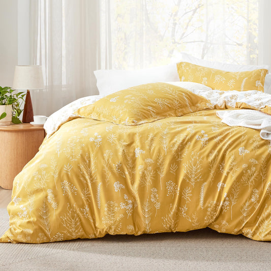 Bedsure face florale jaune montrant un motif botanique éclatant et chaleureux