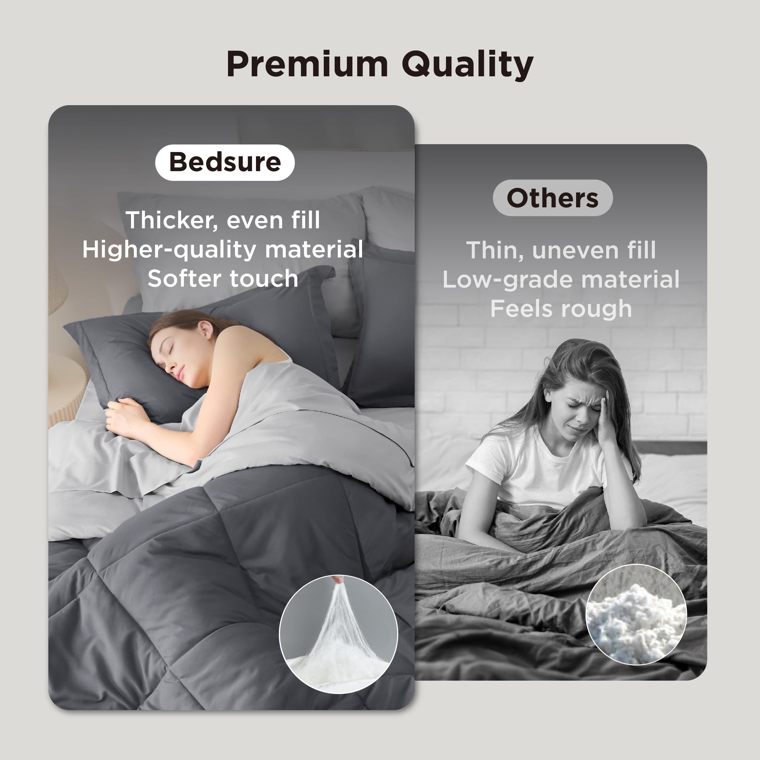 Bedsure couette gris foncé gros plan, texture douce et chaude