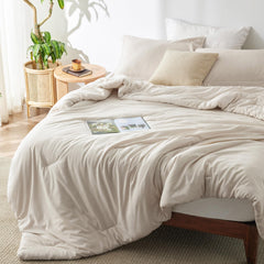 Bedsure couette face-lit beige montrant couverture généreuse et confort