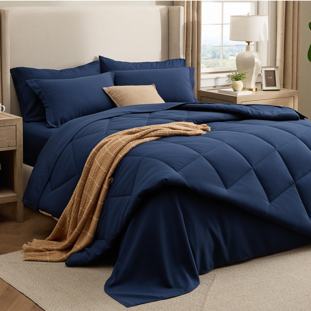 Bedsure couette face visible bleu marine présentant finition élégante et confort