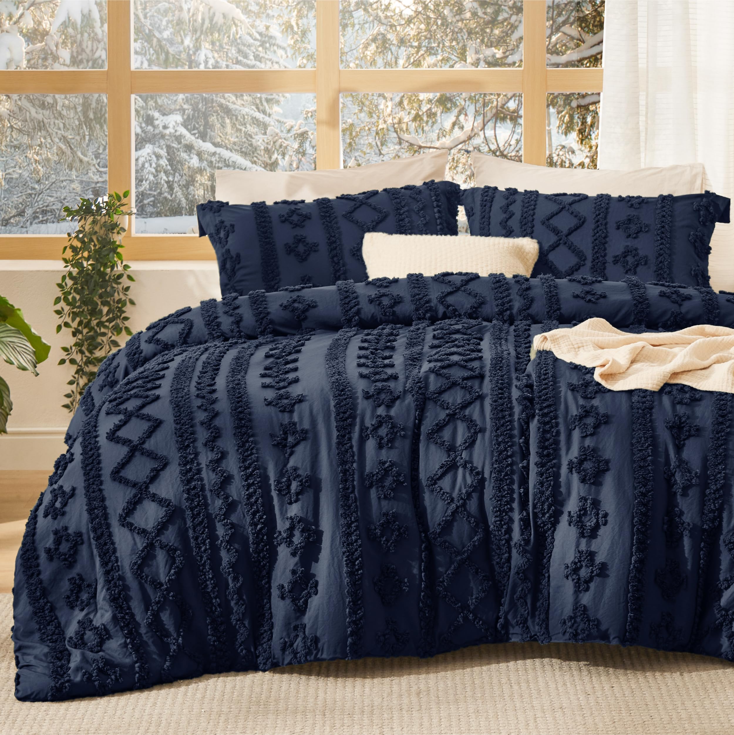 Bedsure couette face navy montrant style bohème et confort visuel